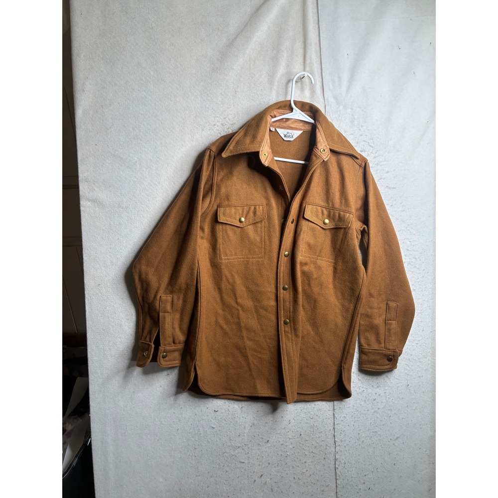 Woolrich Vintage Wool Blend Snap Front Shacket Shirt Jacket Brown Mens Medium